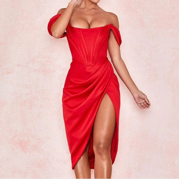 Pleated Sweetheart Corset Bodycon Dress With Slit Rust